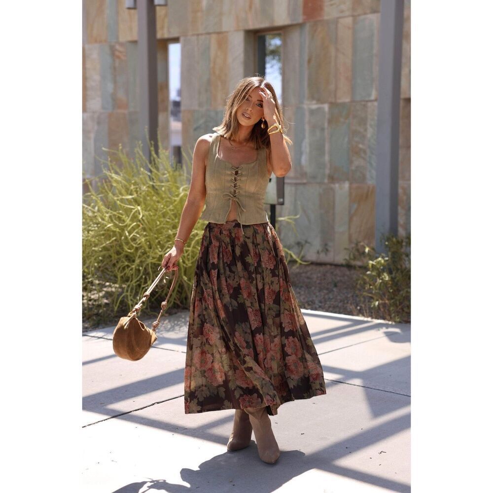 Promesa Blooming Tranquility Pleated Floral Maxi Skirt Size S